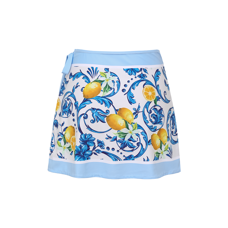 Lemon Print One Shoulder One Piece Swimsuit and Sarong or Skirt Flaxmaker