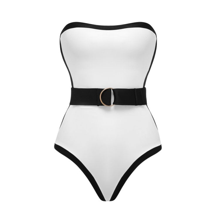 Plus Size Bandeau Color Block One Piece Swimsuit