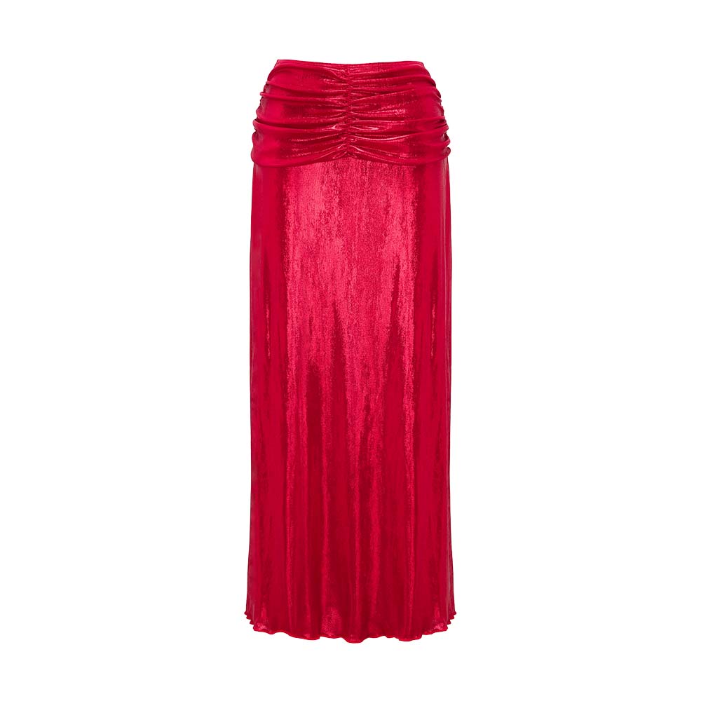Plus Size Red Shiny Embroidery Decoration One Piece Swimsuit and Skirt