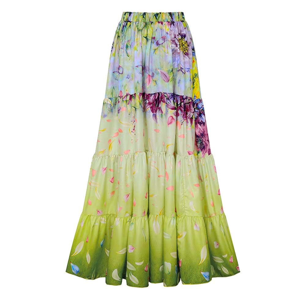 Plus Size Gradient Flowers Printed One Piece Swimsuit and Skirt