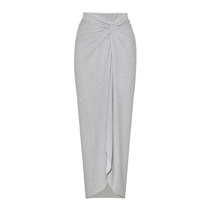 Plus Size Silver Embroidered Long Sleeves Cutout Swimsuit and Sarong