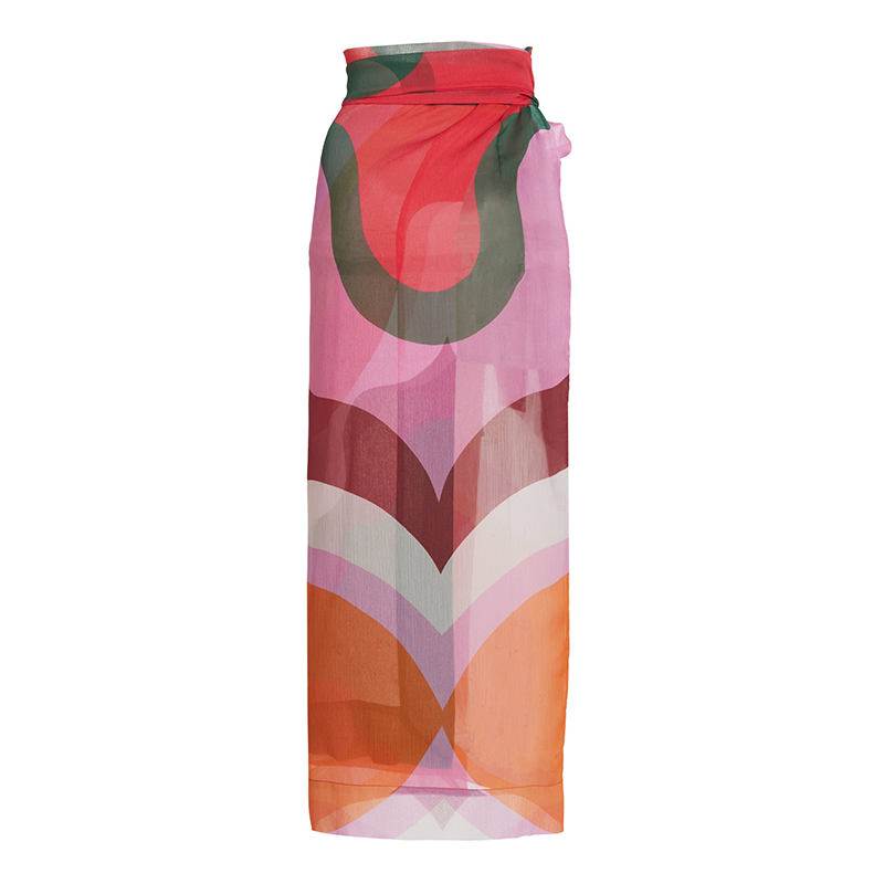 Plus Size Color Block One Piece Swimsuit and Sarong Flaxmaker