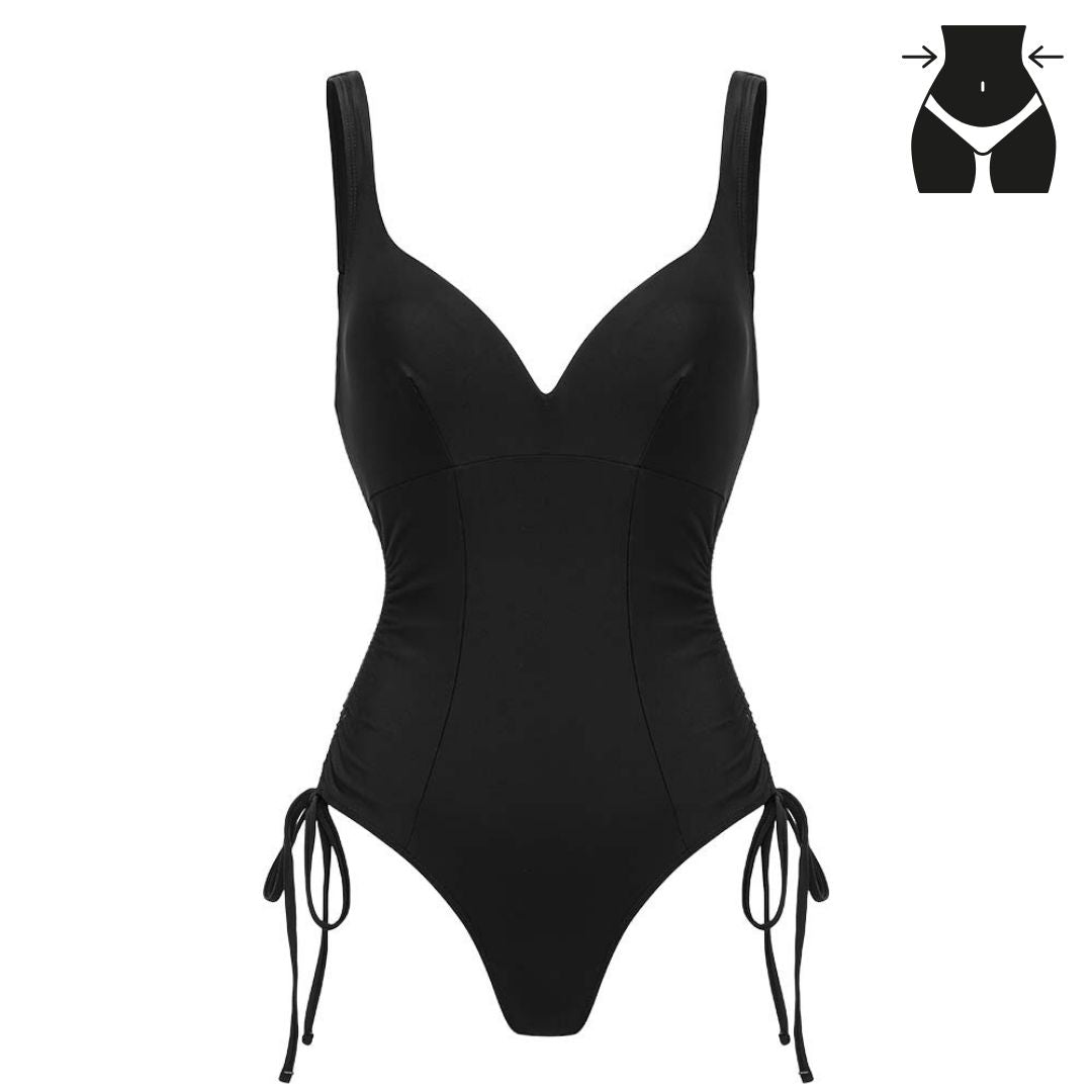 V-Neck Side Seam Drawcord Tummy Control Body Shapers