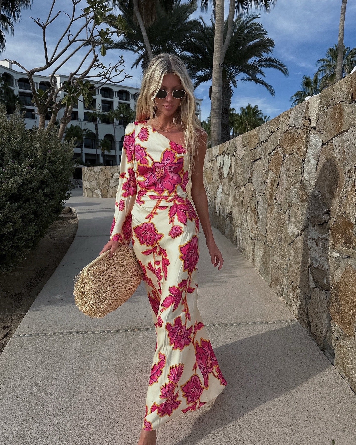 Oblique Shoulder  Printed Dress