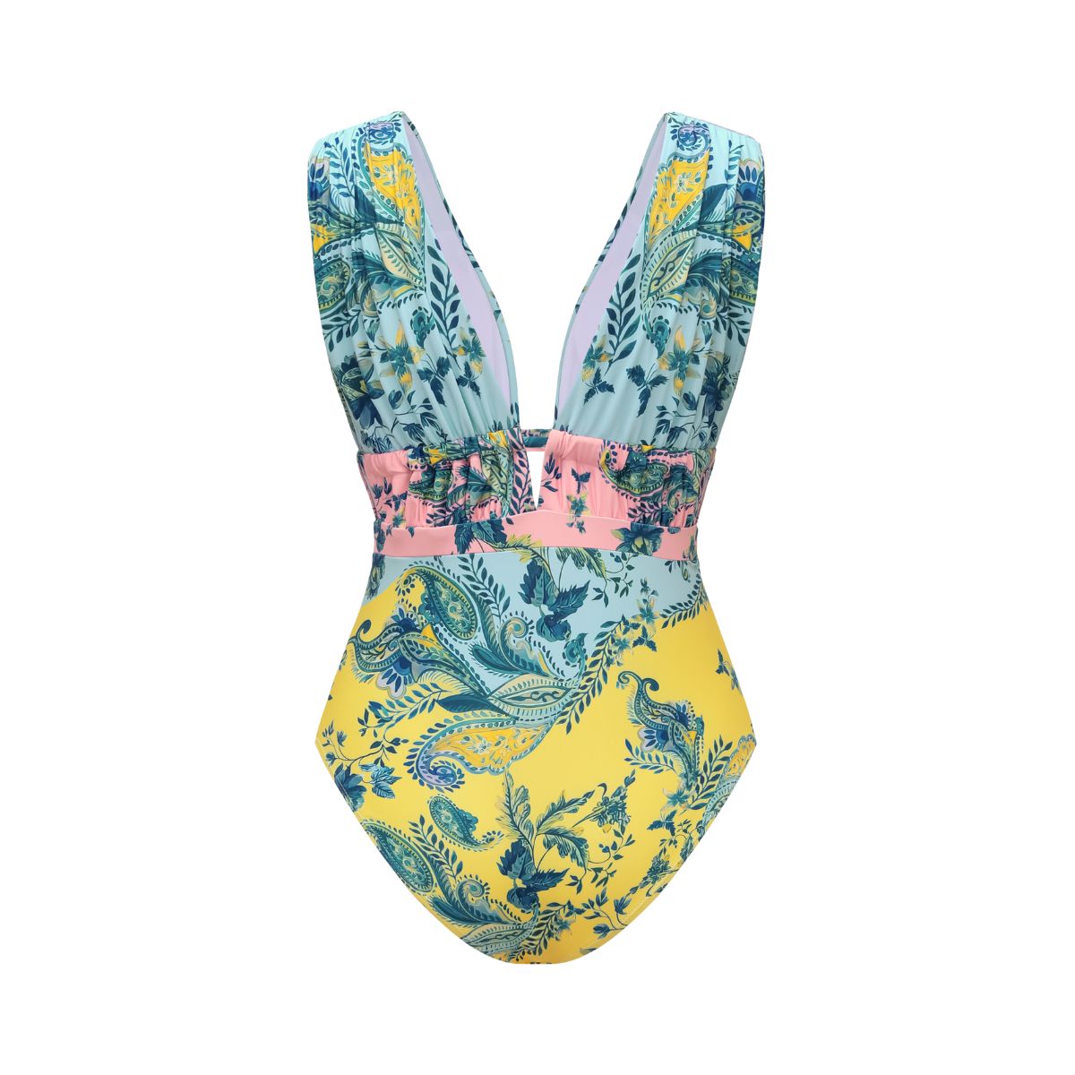 Plus Size Color Block Printed One Piece Swimsuit and Skirt
