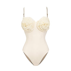 Plus Size 3D Flower White One Piece Swimsuit Flaxmaker