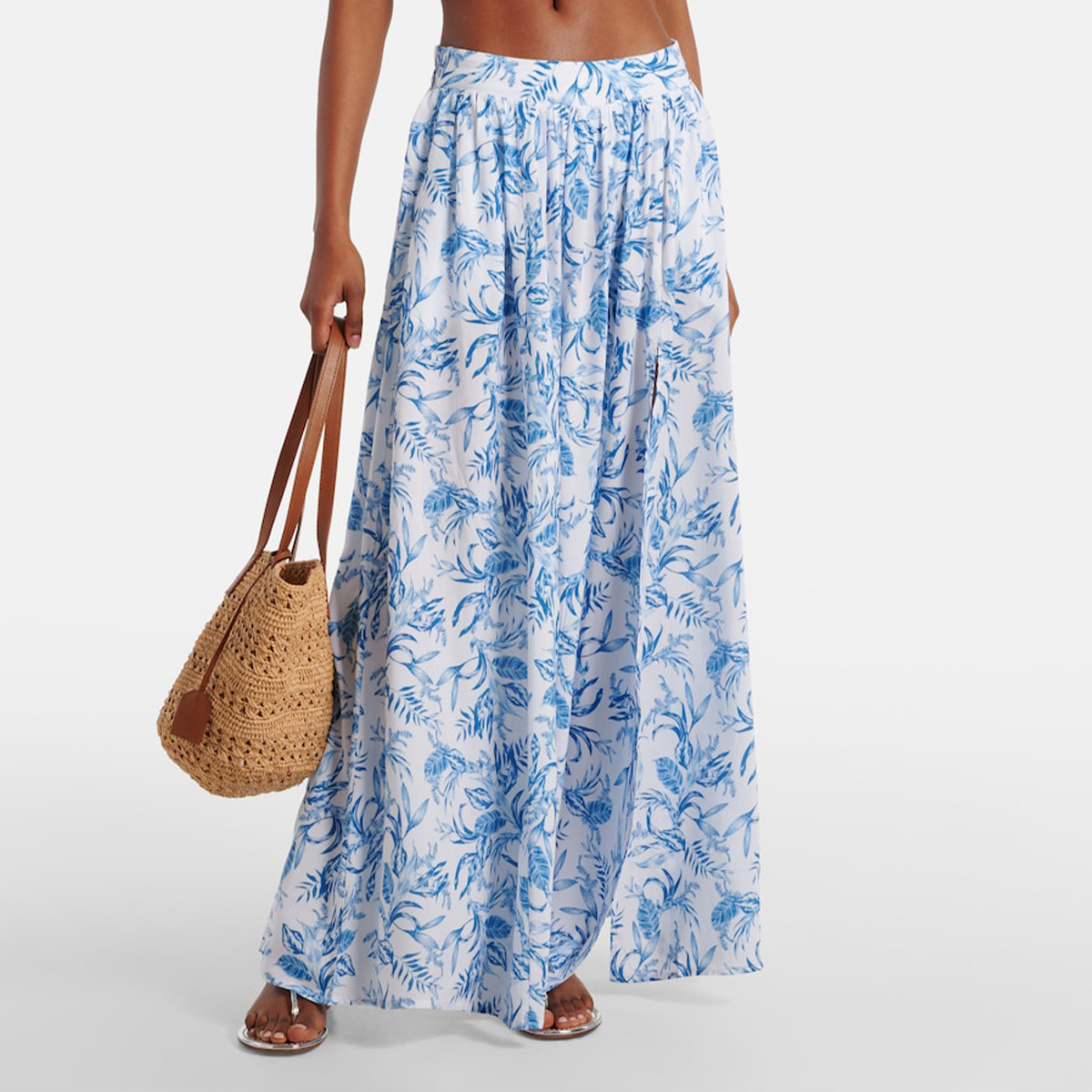 Plus Size Oblique Shoulder Printed One Piece Swimsuit and Skirt