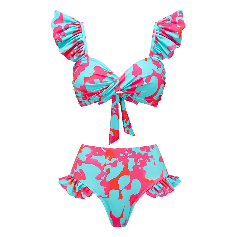 Plus Size Printed Ruffle Bikini Swimsuit and Skirt