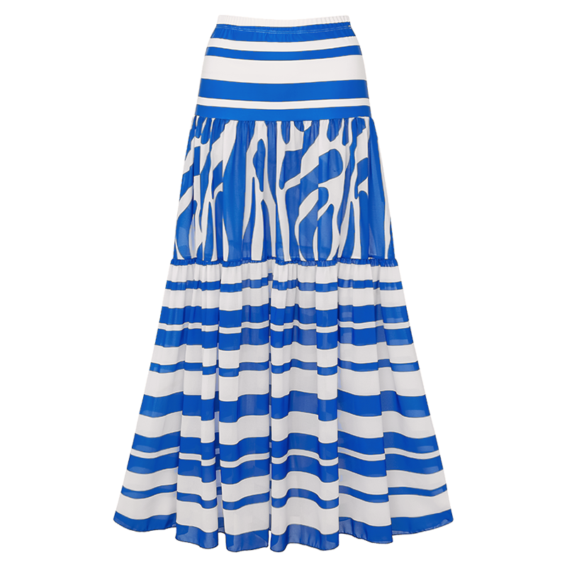 Sling Water Ripple Printed One Piece Swimsuit and Striped Skirt Flaxmaker