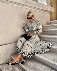 Puff sleeve Lace up Printed Dress