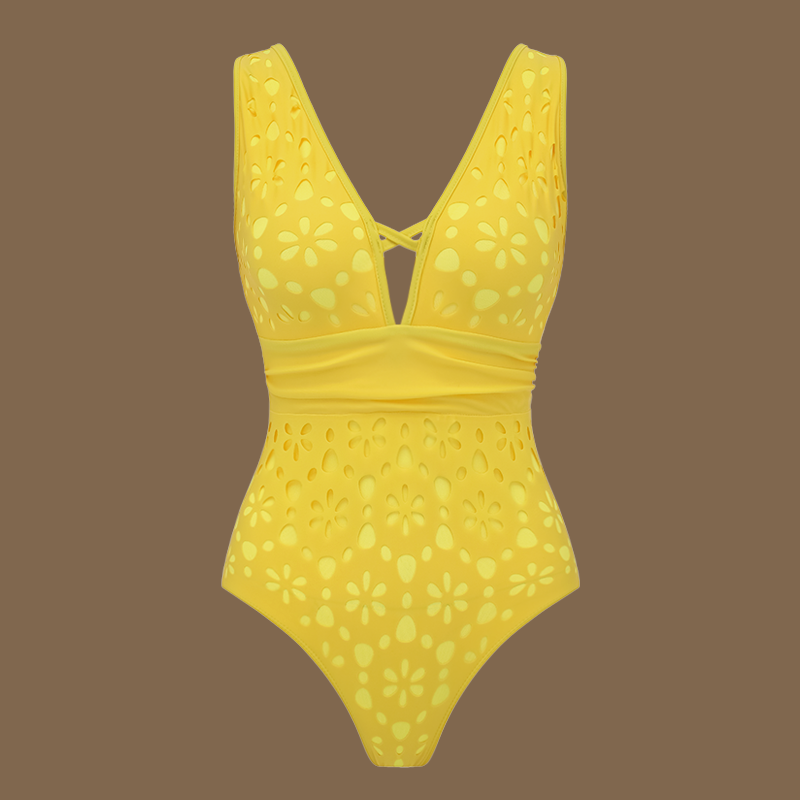 Plus Size Laser Cutting Flower Hollow One Piece Swimsuit and Skirt