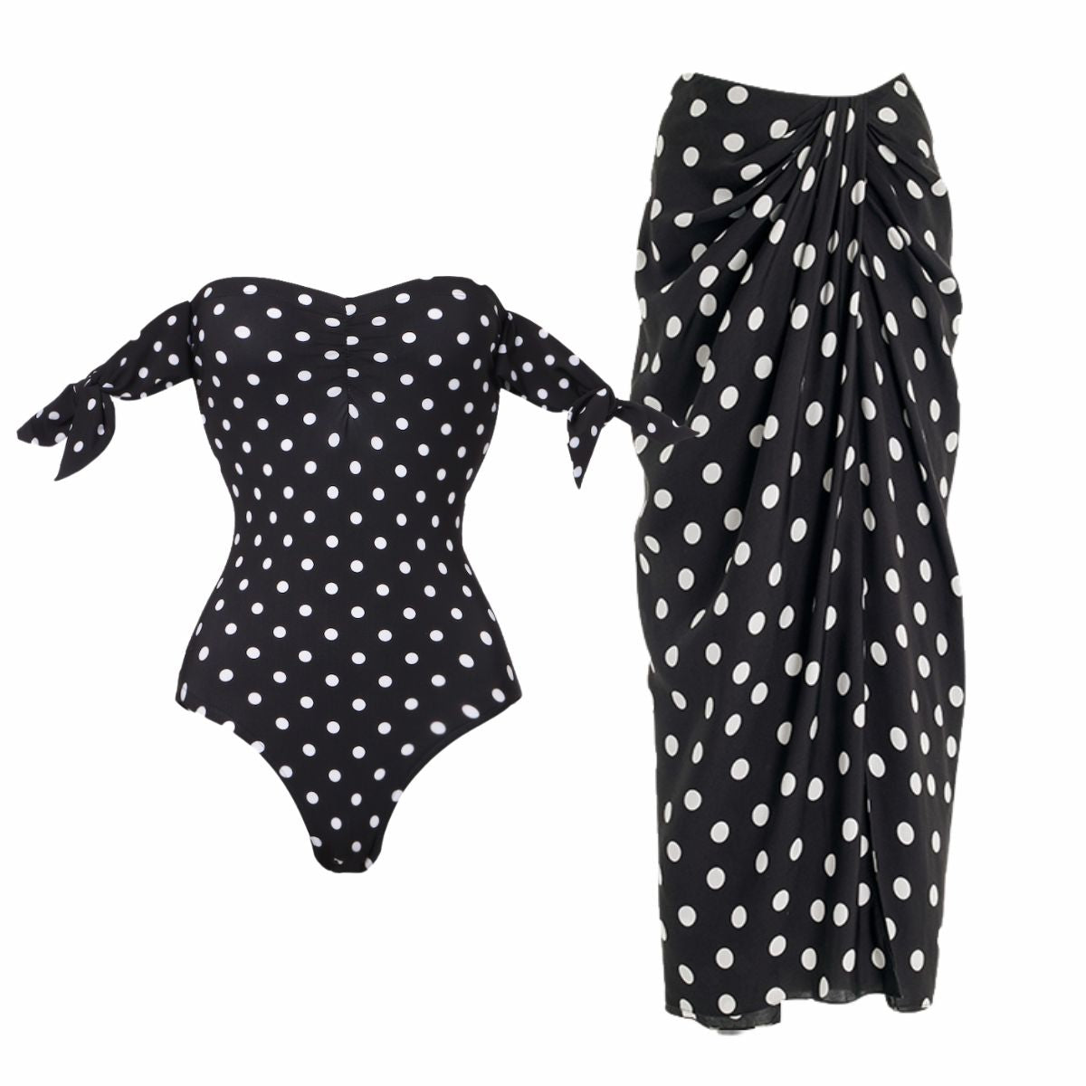 Plus Size Polka-Dot One Piece Swimsuit and Skirt