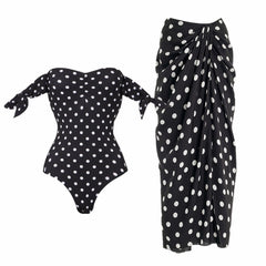 Plus Size Polka-Dot One Piece Swimsuit and Skirt