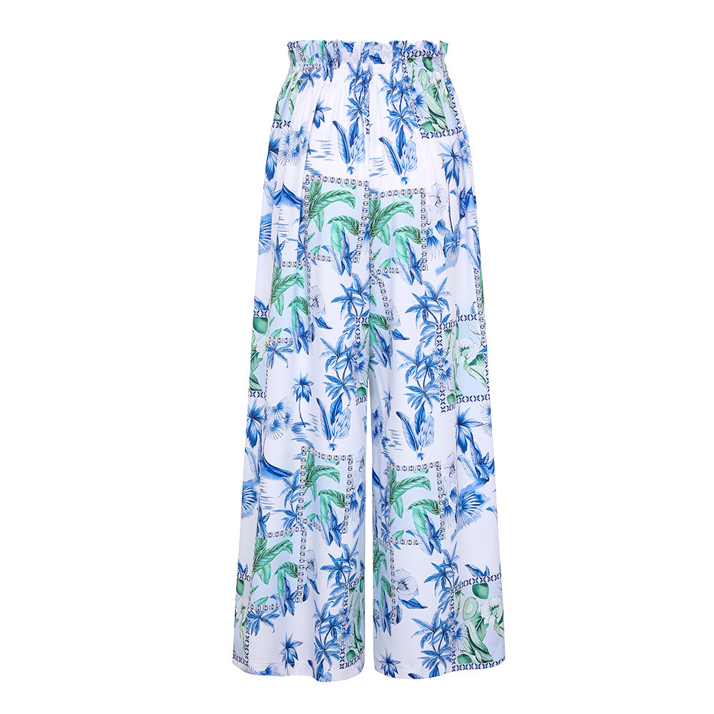 Sling Ruffle Printed  High Waist Bikini Swimsuit and Pants