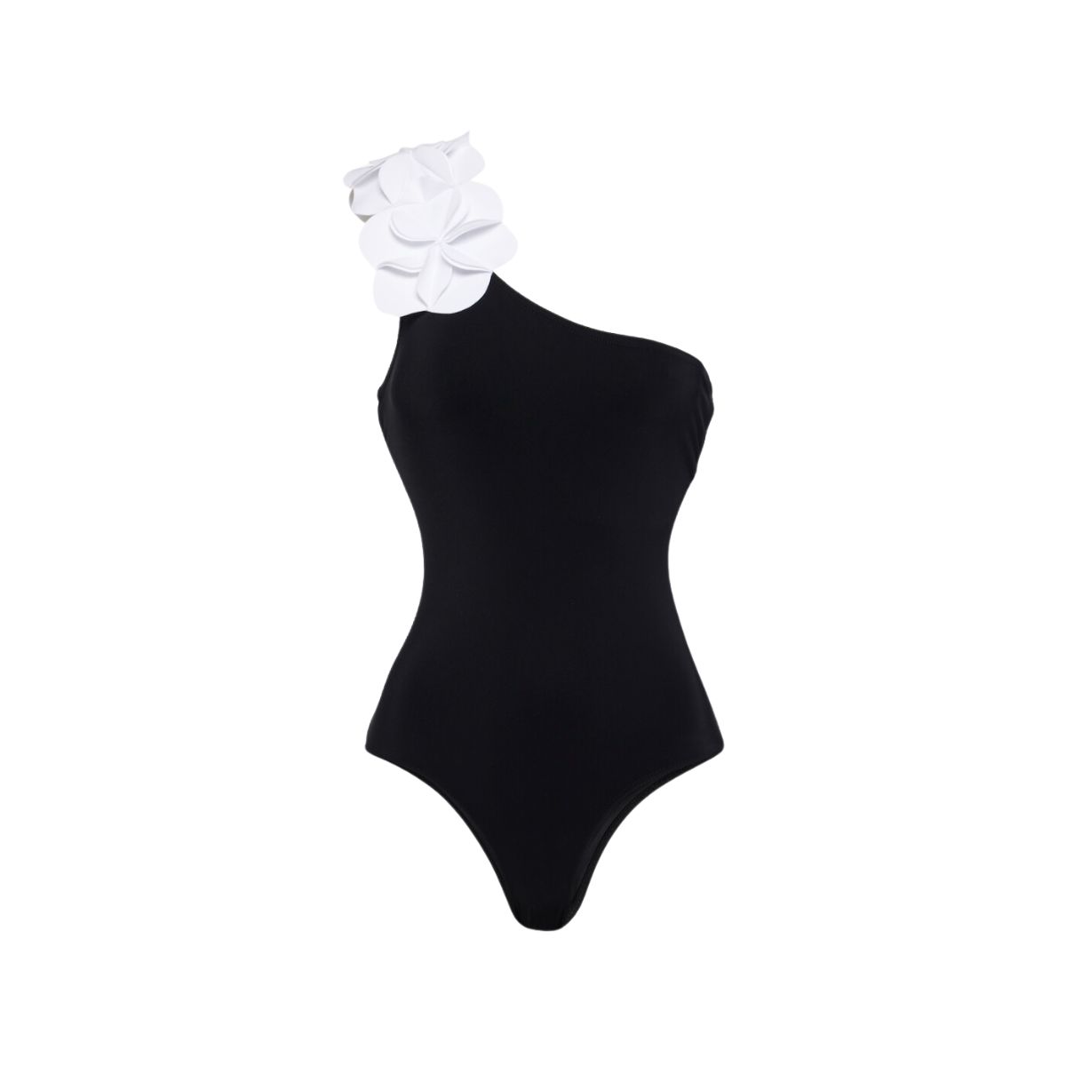 Oblique Shoulder 3D Flower Color Block One Piece Swimsuit And Skirt
