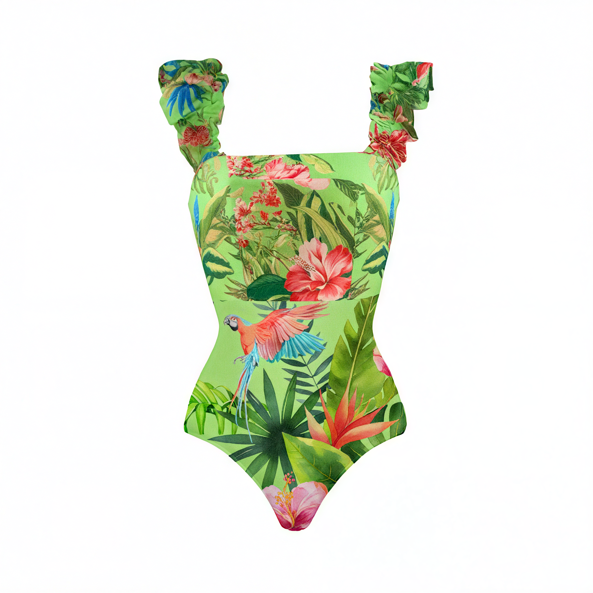 Plus Size Sling Ruffle Printed One Piece Swimsuit and Skirt