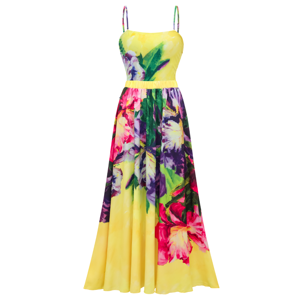 Yellow Oil Painting Flower Print Swimsuit and Sarong