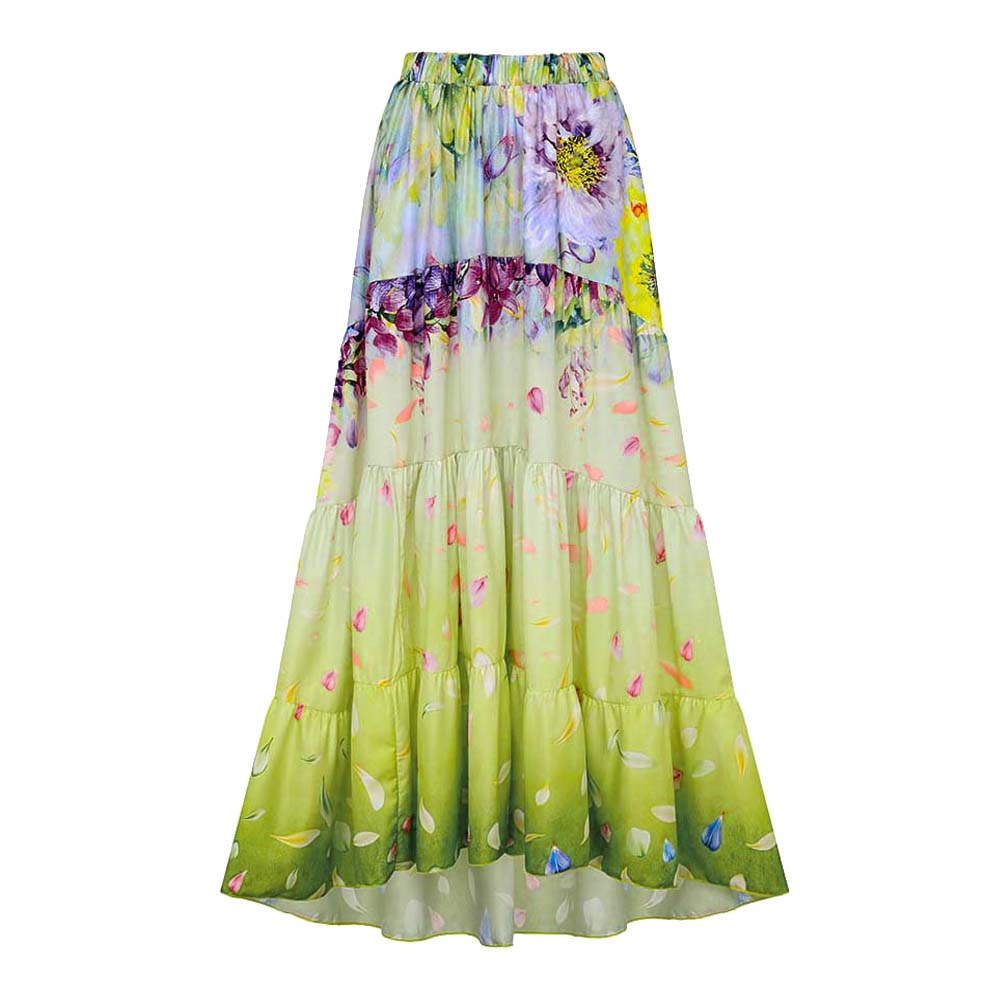 Plus Size Gradient Flowers Printed One Piece Swimsuit and Skirt