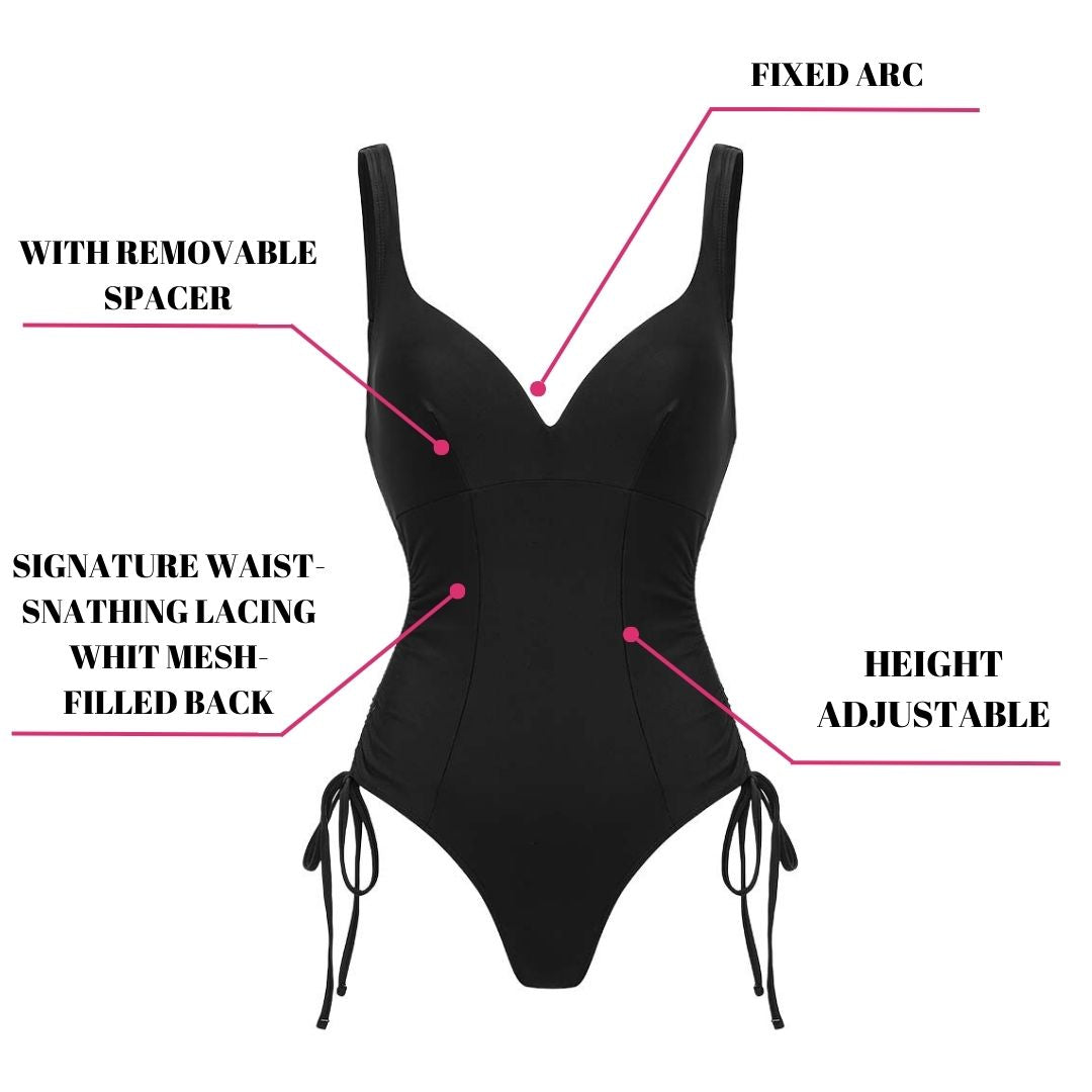 V-Neck Side Seam Drawcord Tummy Control Body Shapers