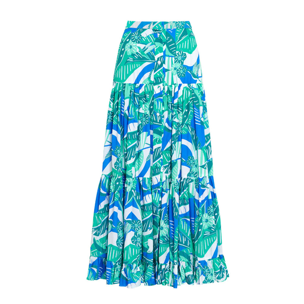 Plus Size Off Shoulder Ruffled Printed One Piece Swimsuit and Skirt