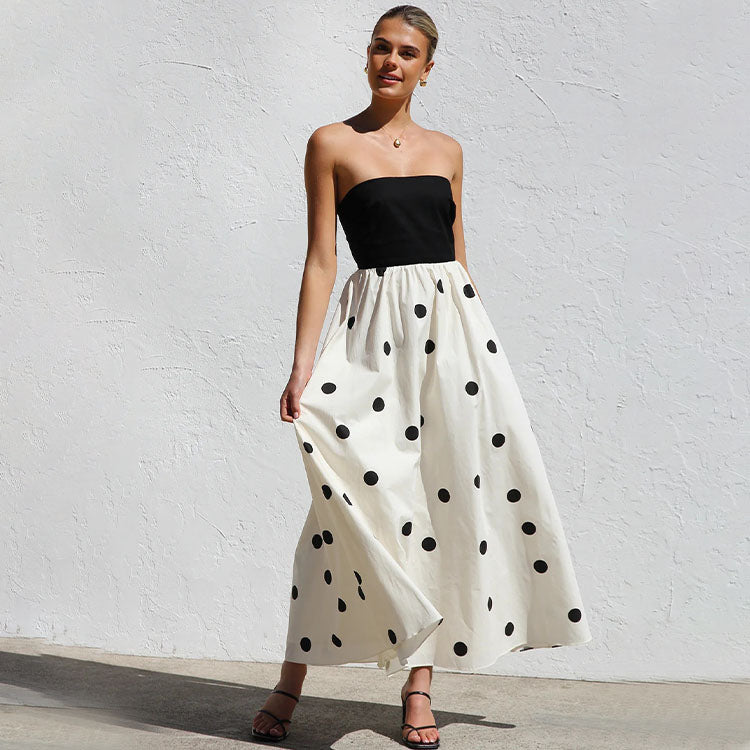 Bandeau Polka Dot Print Dress