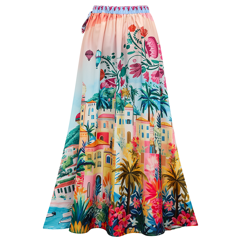Plus Size Scallop Cut Neck One Piece Swimsuit and Skirt