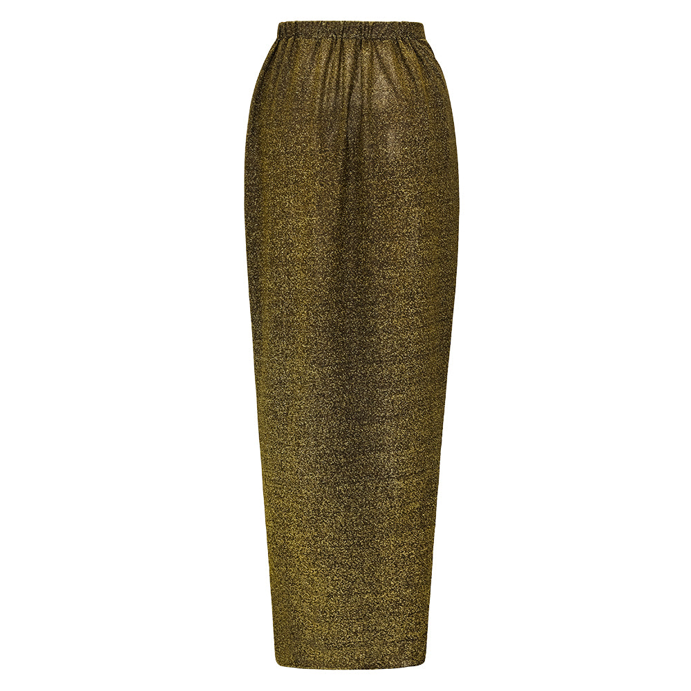 Gold Glitter Cutout Fabric One Piece Swimsuit and Skirt
