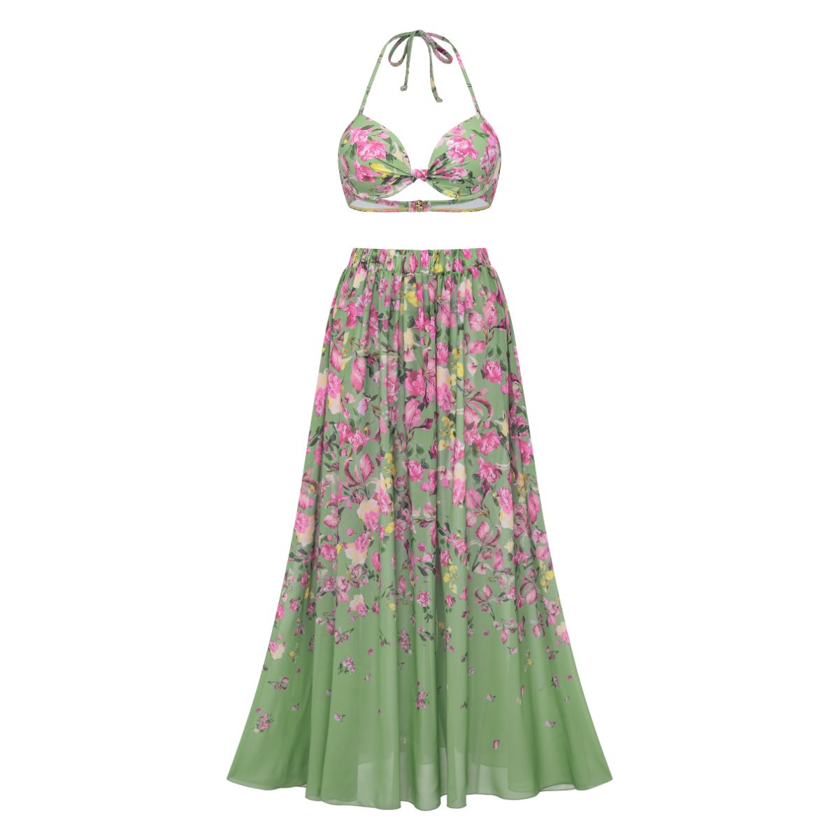 Plus Size Floral Bikini & Plunging Ruched Swim Set
