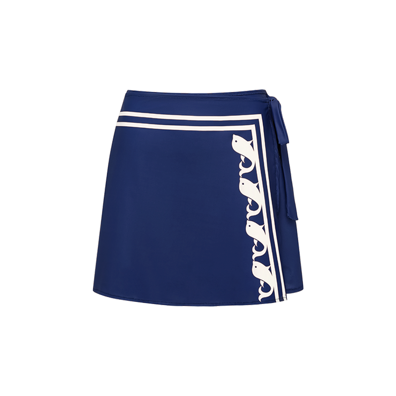 Navy Style Printed Bow Tie Decor One Piece Swimsuit and Skirt