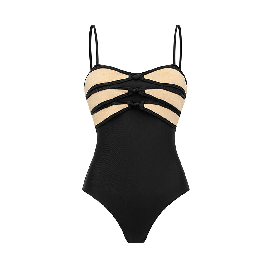 Sling Sparkling Fabric Decor Black Swimsuit Set(s)
