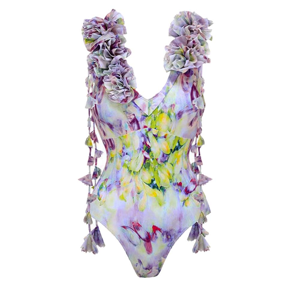 Plus Size Gradient Flowers Printed One Piece Swimsuit and Skirt