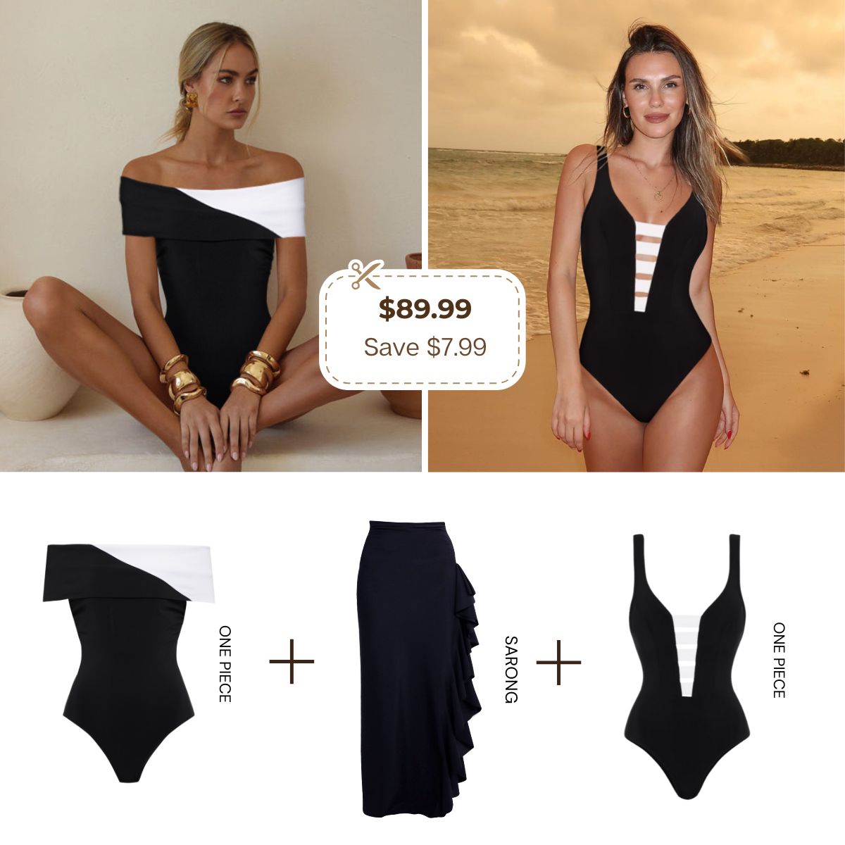 Plus Size Cutout Color Block One Piece Swimsuit and Skirt