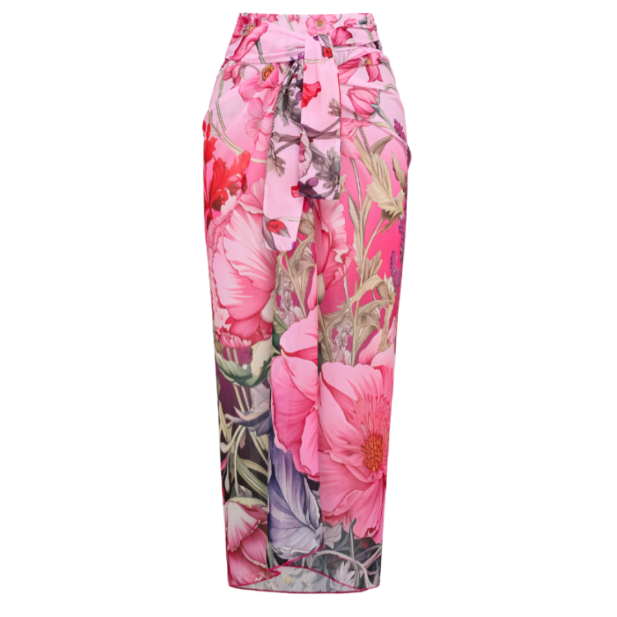 Plus Size Ruffled Blooming Flowers Print One Piece Swimsuit and Sarong