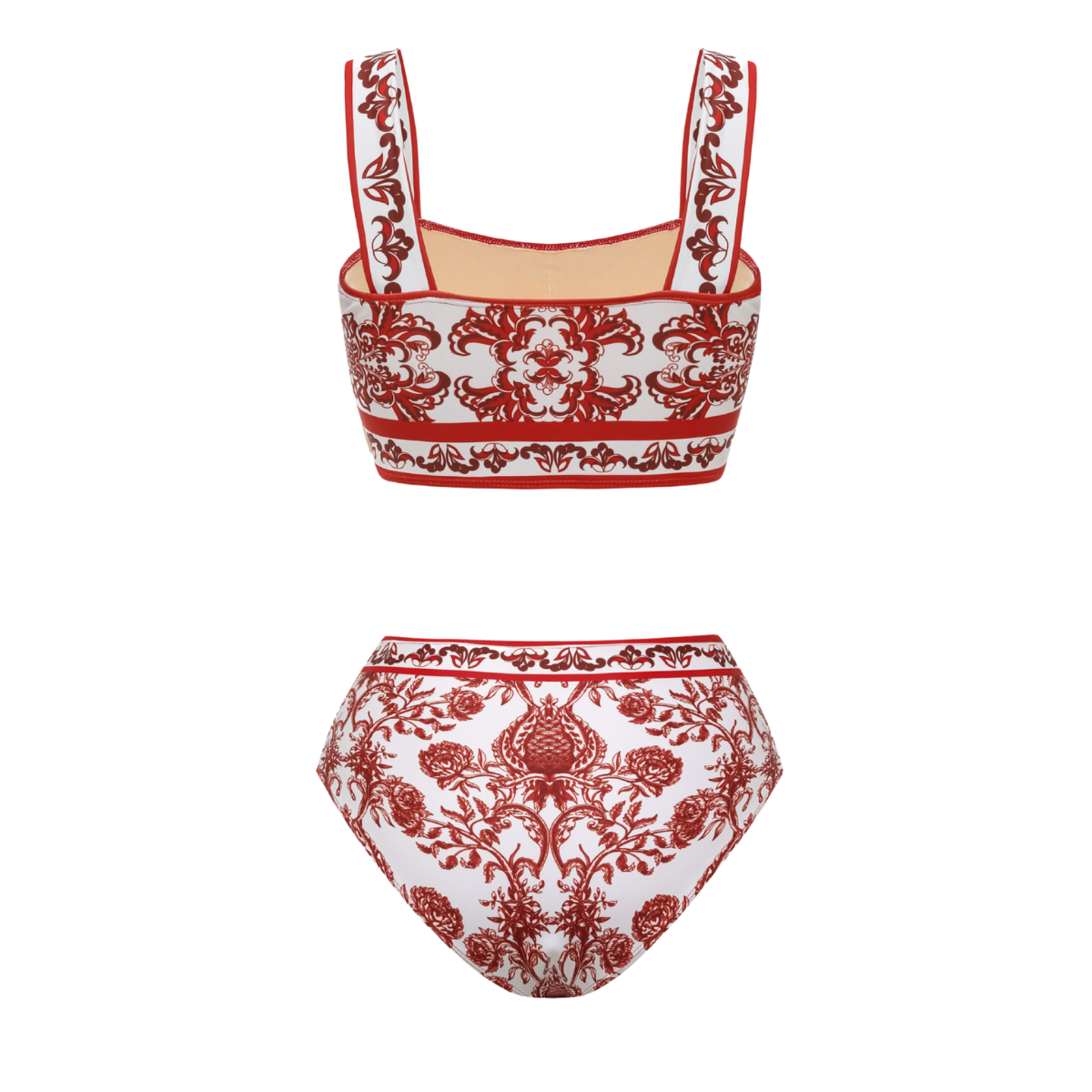 Plus Size Red Flower Totem Pattern Print Bikini and Skirt
