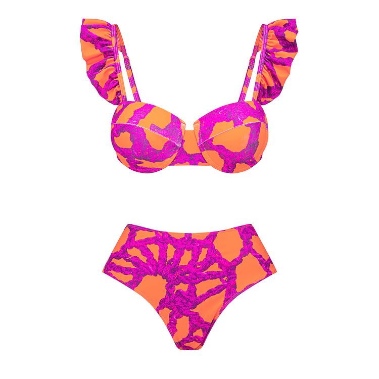 Ruffled Starp Push Up High Waist Bikini Swimsuit and Skirt Flaxmaker