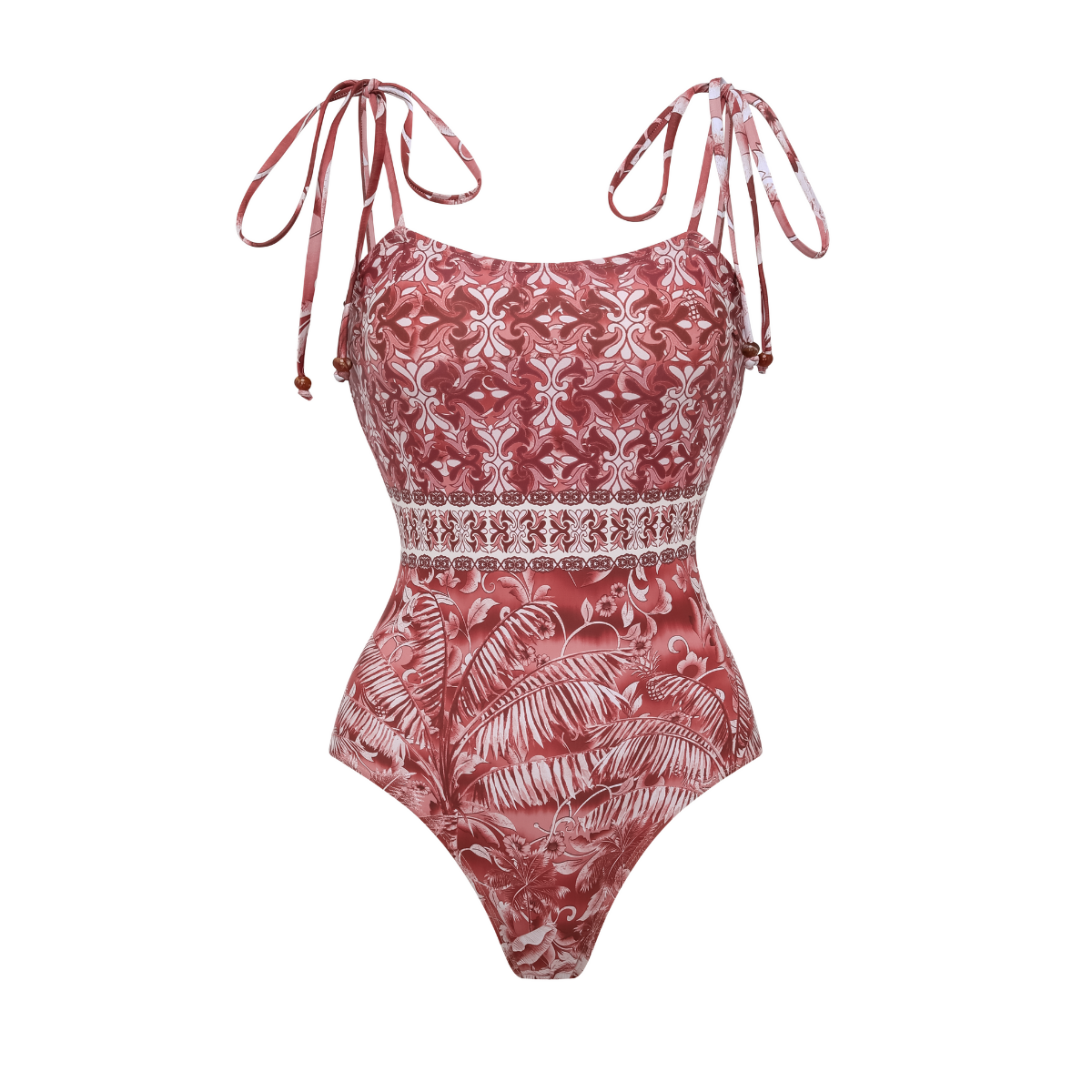 Plus Size Tie-up Retro Forest Print One Piece Swimsuit and Skirt