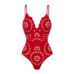 Plus Size Laser Flower Hollow One Piece Swimsuit and Skirt