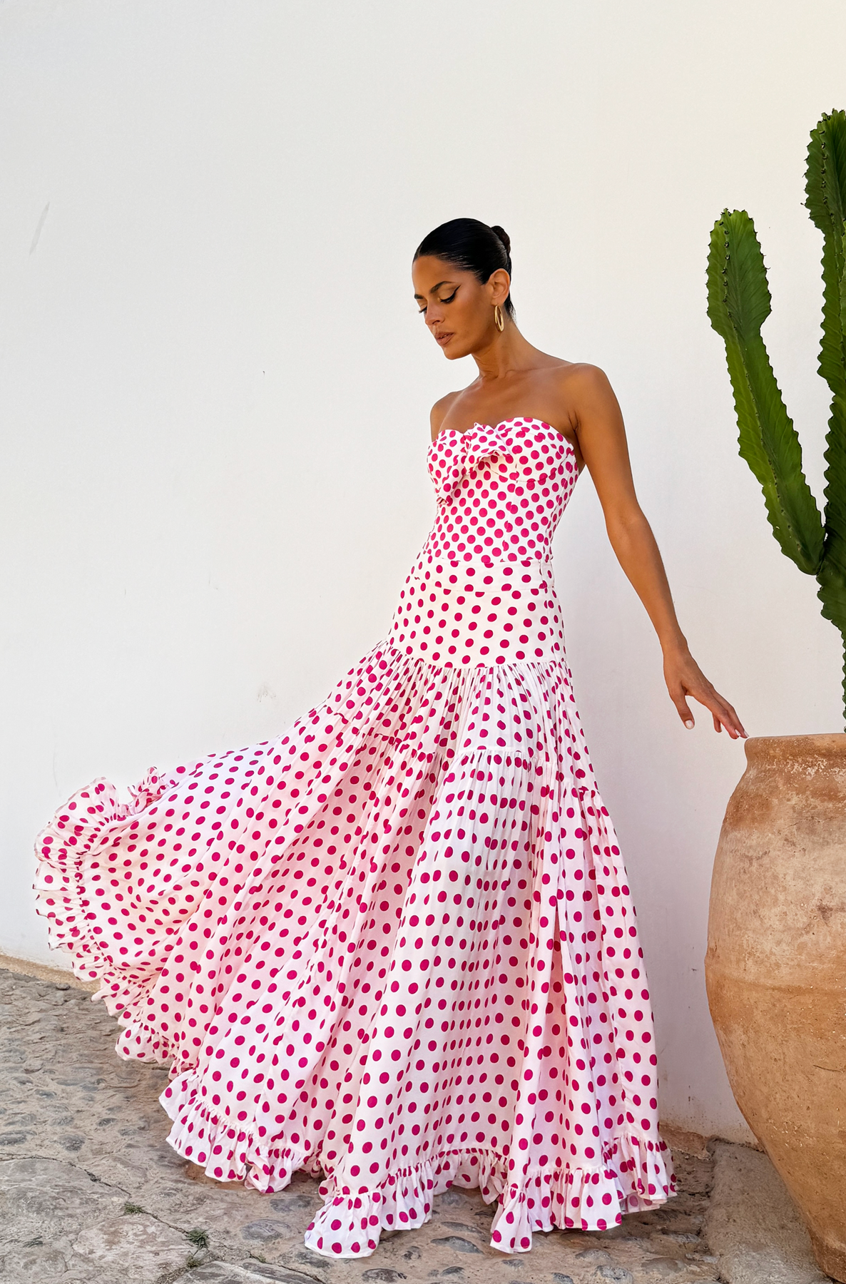 Plus Size Bowknot Polka Dot Print One Piece Swimsuit and Skirt
