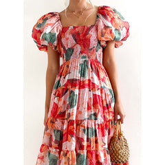 Off Shoulder Puff Sleeve Midi Dress