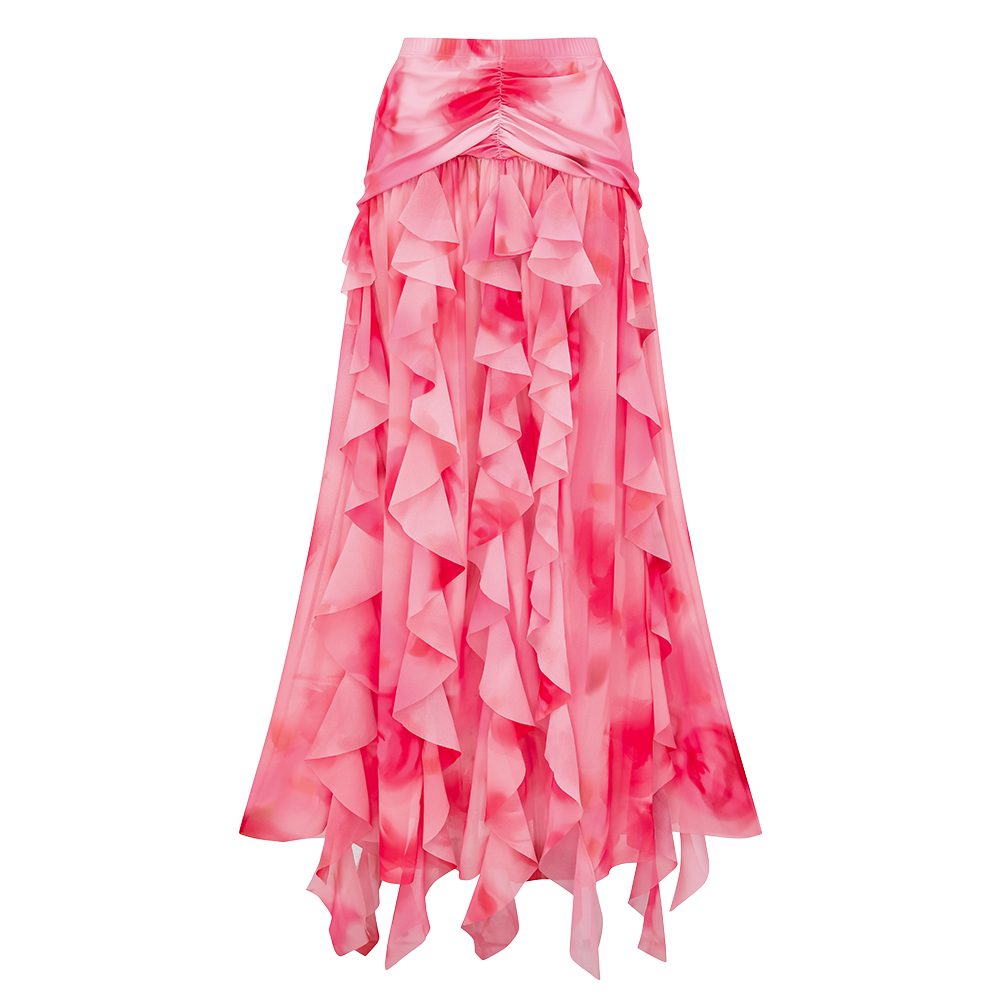 Plus Size Pink Flower-dyed Halter Neck One Piece Swimsuit and Skirt