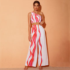 One Shoulder Printed Bikini Swimsuit and Pants Flaxmaker