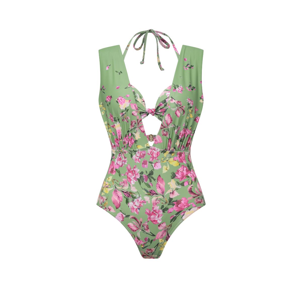 Plus Size Floral Bikini & Plunging Ruched Swim Set