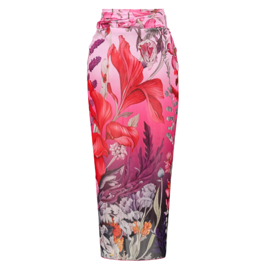 Plus Size Ruffled Blooming Flowers Print One Piece Swimsuit and Sarong