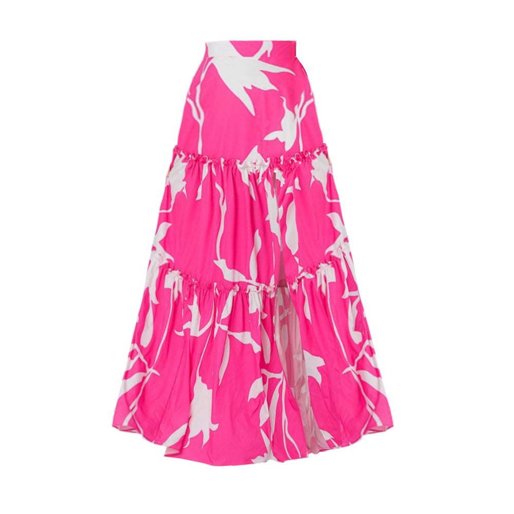 Plus Size V Neck Ruffle Printed One Piece Swimsuit and Skirt