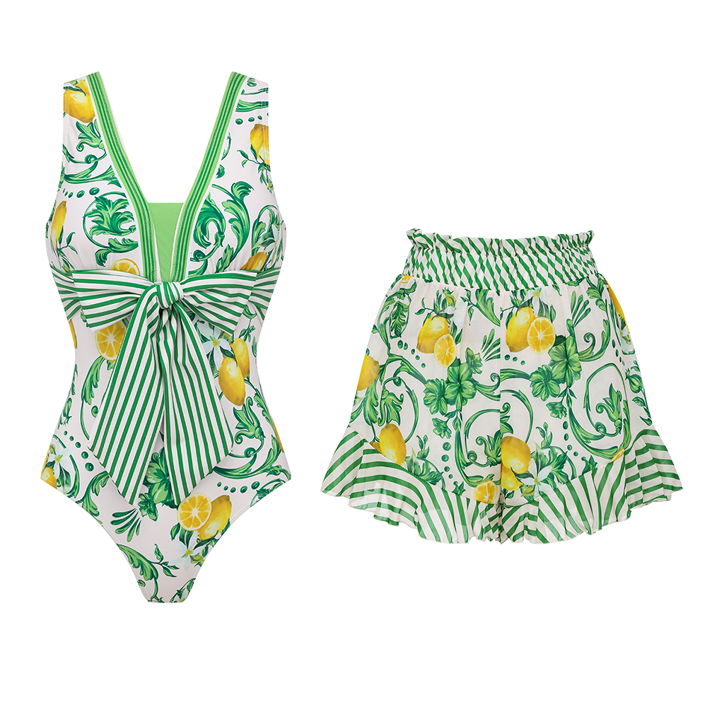 Plus Size Lemon One Piece Swimsuit and Skirt or Shorts