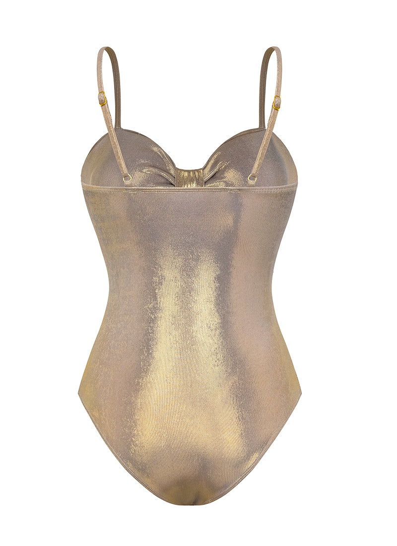 Plus Size Stone Decoration Shiny One Piece Swimsuit and Skirt