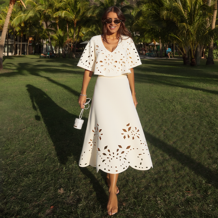 Plus Size Laser Cutting One Piece Swimsuit and Skirt