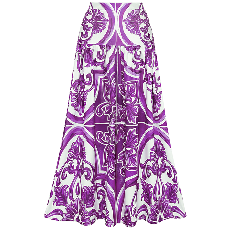 Plus Size Sling Classic Majolica Series Pattern Print One Piece Swimsuit and Skirt or Shorts