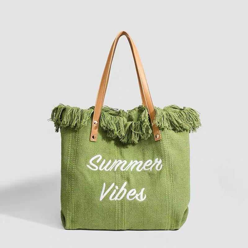 Canvas Tote Bag with Embroidered Lettering