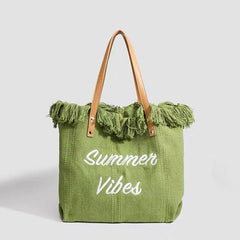 Canvas Tote Bag with Embroidered Lettering